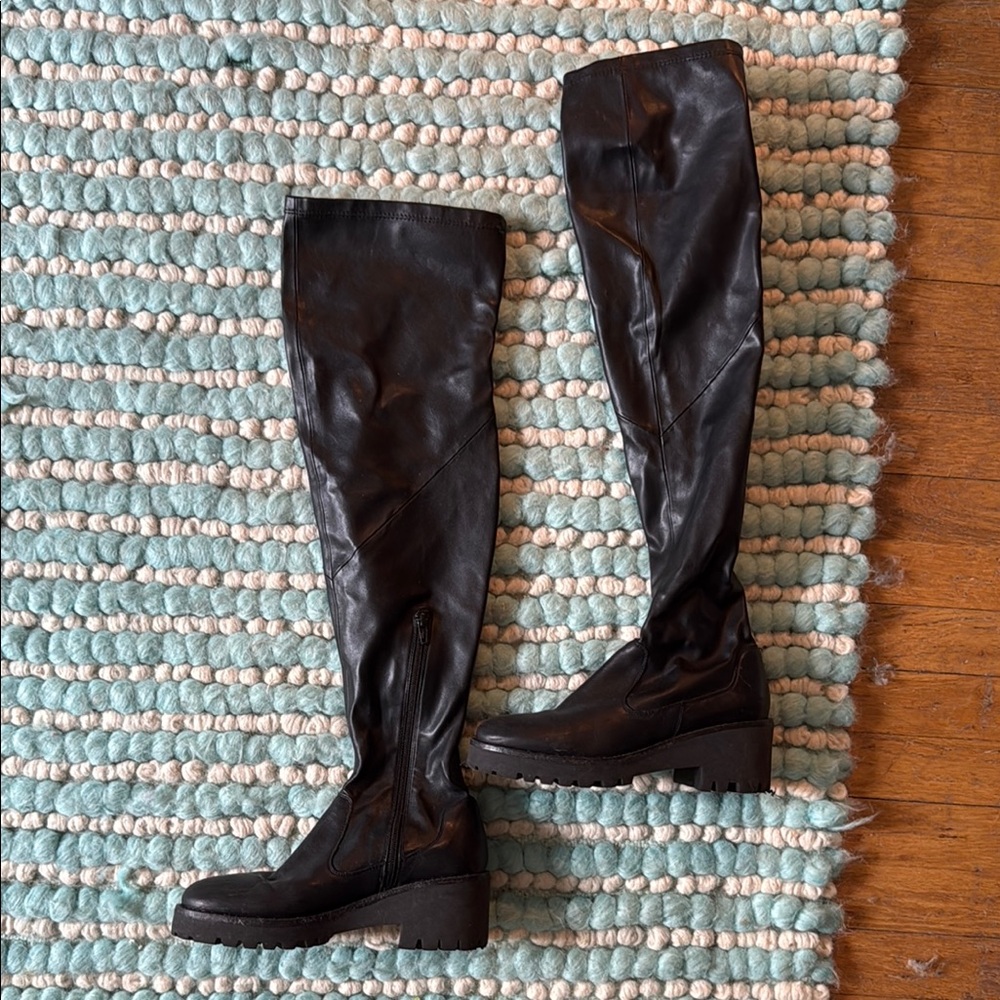 Black Over-the-Knee Leather Boots